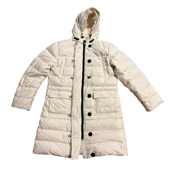 Lands' End Women's Down Commuter Parka Coat Ivory Hooded Puffer Size Large Warm! - Picture 4 of 13